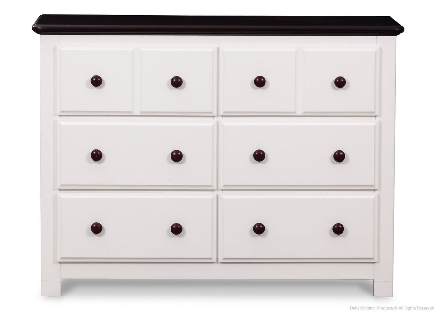 Delta Children White Ambiance / Dark Chocolate (127) Chalet 6 Drawer Dresser Front View b1b 3-Chalet 6 Drawer Dresser