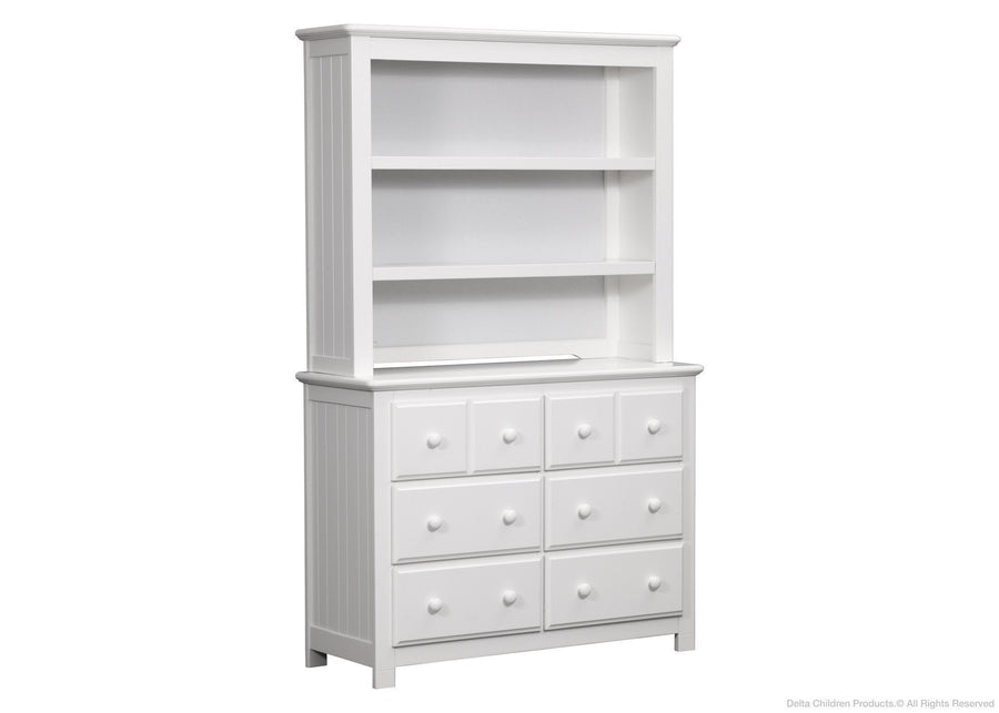 Delta Children White Ambiance (108) Chalet 6 Drawer Dresser Side View with Chalet Bookcase/Hutch a3a 2-Chalet 6 Drawer Dresser