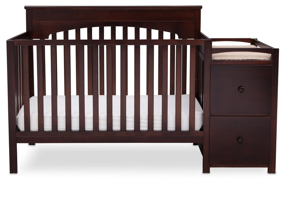 Delta Children Black Cherry Espresso (607) Layla Crib 'N' Changer Front View, Crib Conversion a3a 2-Layla Crib N Changer