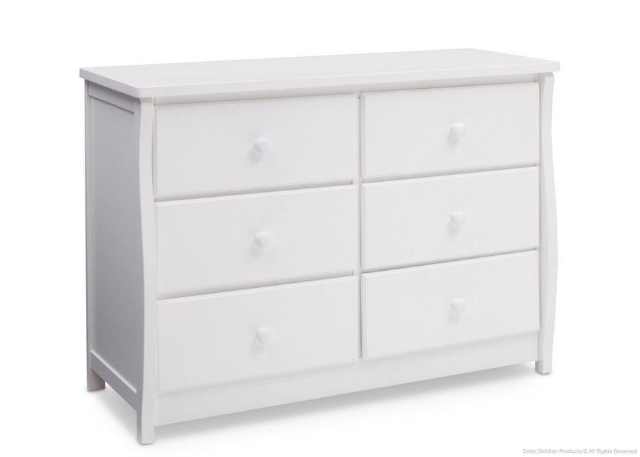 Delta Children Bianca White (130) Clermont 6 Drawer Dresser, Side View a1a 1-Clermont 6 Drawer Dresser