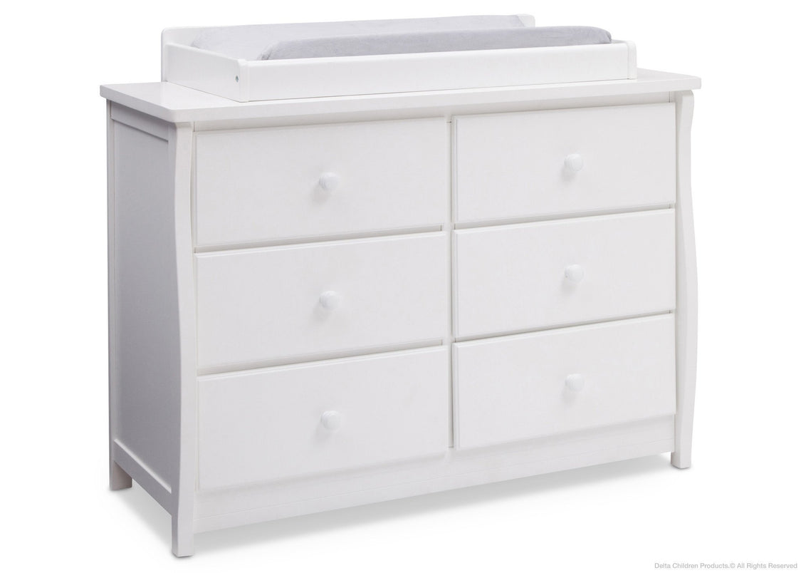 Bianca White (130) Clermont 6 Drawer Dresser, Side View with Dresser Topper with Props a6a