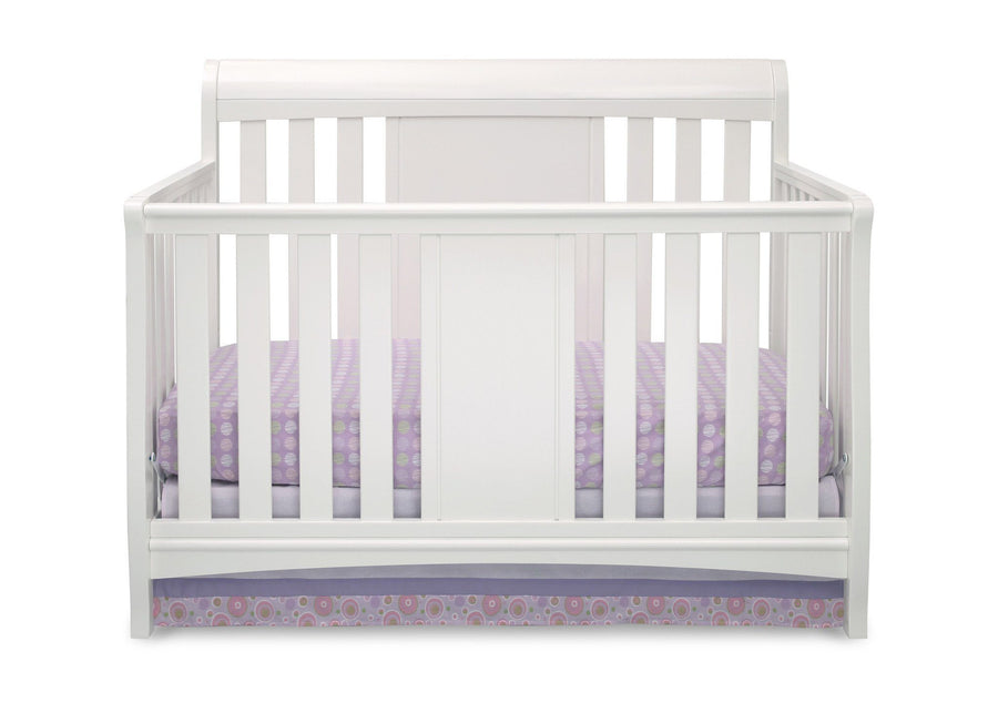 Delta Children White Ambiance (108) Bennington Sleigh 4-in-1 Crib, Crib Conversion Front View a1a 1-Bennington Sleigh 4-in-1 Crib