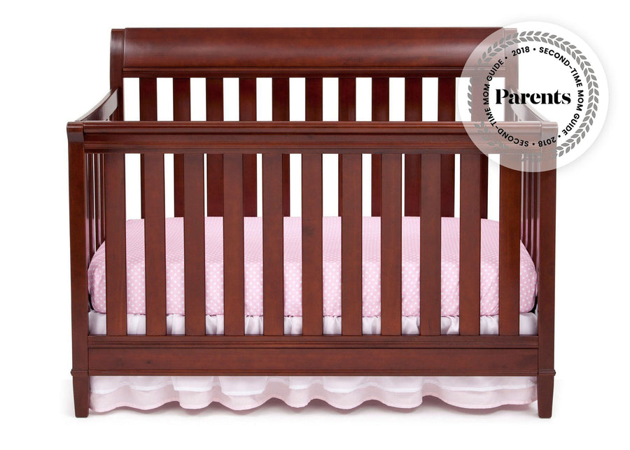 Delta Children Black Cherry Espresso 607 Haven 4-in-1 Crib, Crib Conversion Front View c2c with badge 16-Haven 4-in-1 Crib