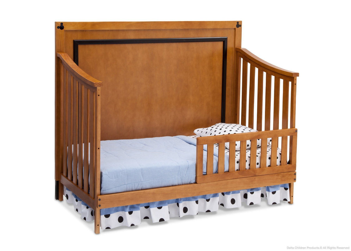 Delta Children Honey / Black (925) Disney Mickey Icon 4-in-1 Crib, Toddler Bed Conversion with Toddler Guardrail a4a