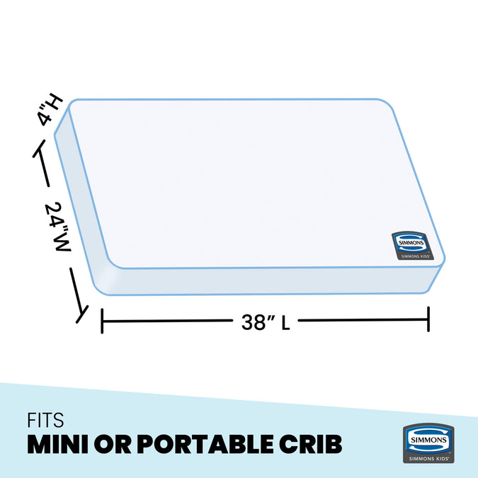 Simmons Kids SlumberTime Naturally 4-Inch Mini Crib Mattress, Dimensions View 3-SlumberTime Naturally 4-Inch Mini Crib Mattress