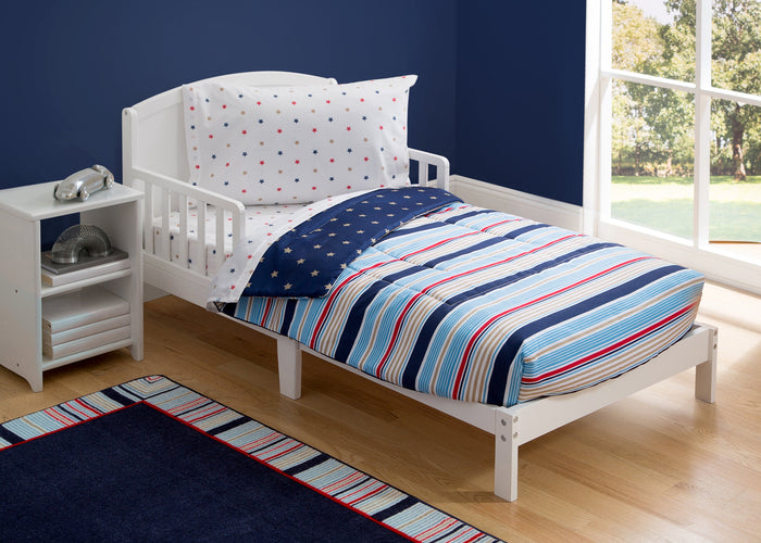 Boy 4-Piece Toddler Bedding Set, Stars and Stripes (2200) a1a 0-Boys 4-Piece Toddler Bedding Set