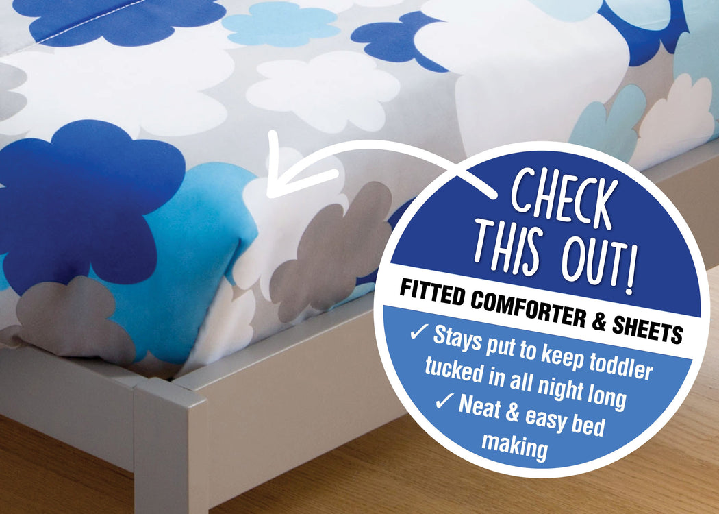 Boy 4-Piece Toddler Bedding Set, Blue Clouds (2203) c2c
