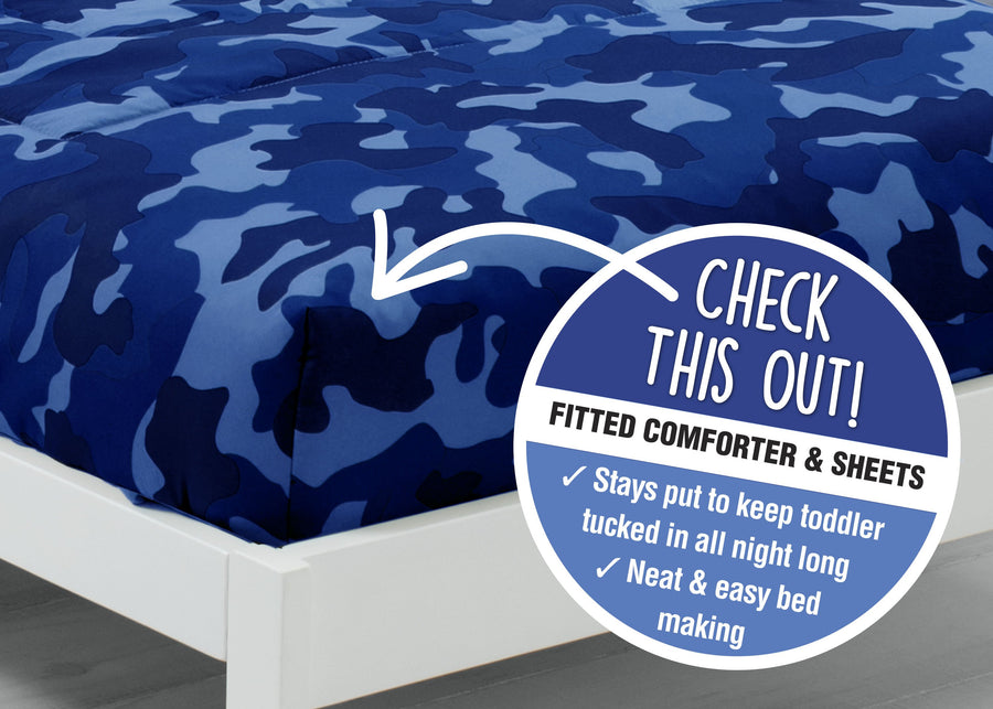 Delta Children Blue Camo Stars (3203) Boys 4-Piece Toddler Bedding Set, Fitted Detail View 26-Boys 4-Piece Toddler Bedding Set