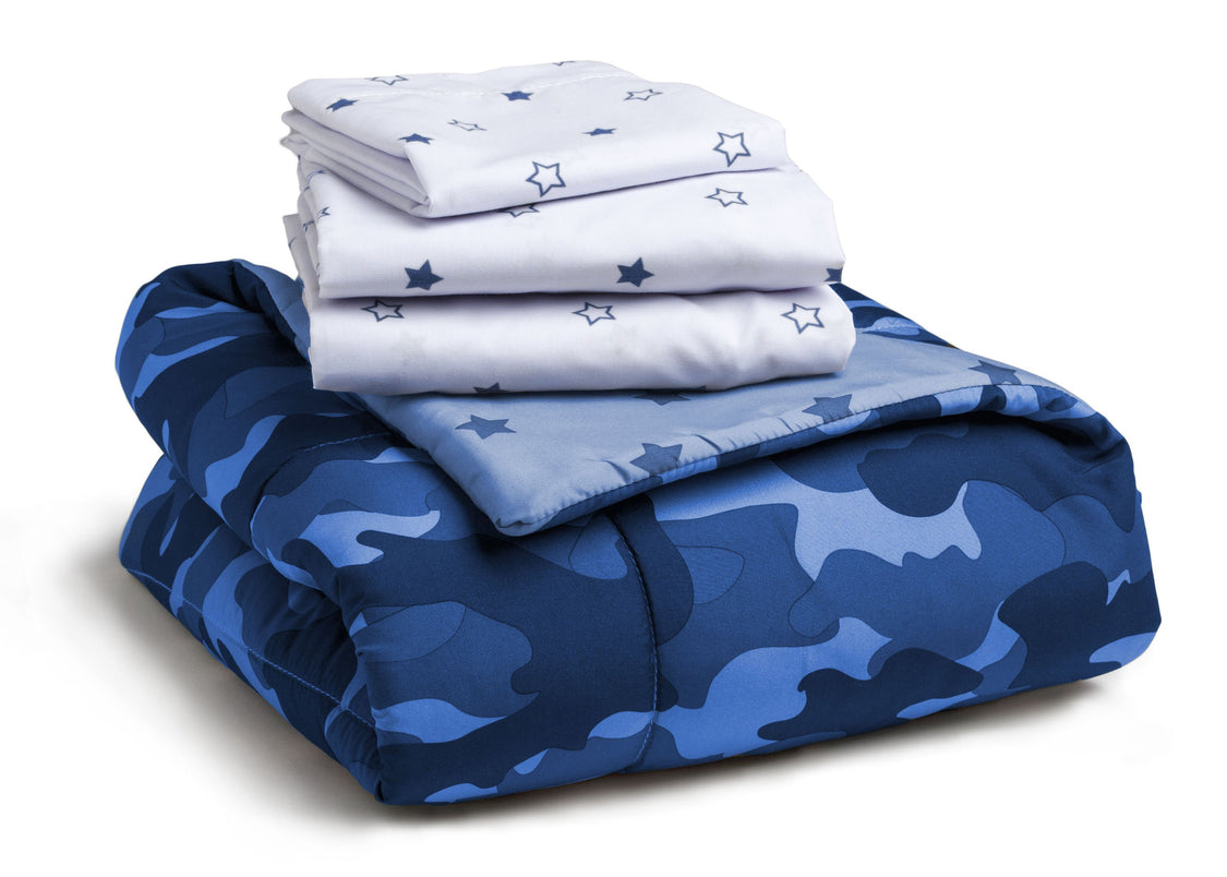 Delta Children Blue Camo Stars (3203) Boys 4-Piece Toddler Bedding Set, Stacked View