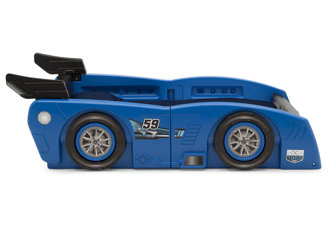 Delta Children Blue & Black (485) Grand Prix Race Car Toddler-to-Twin Bed, Toddler Side Silo View
