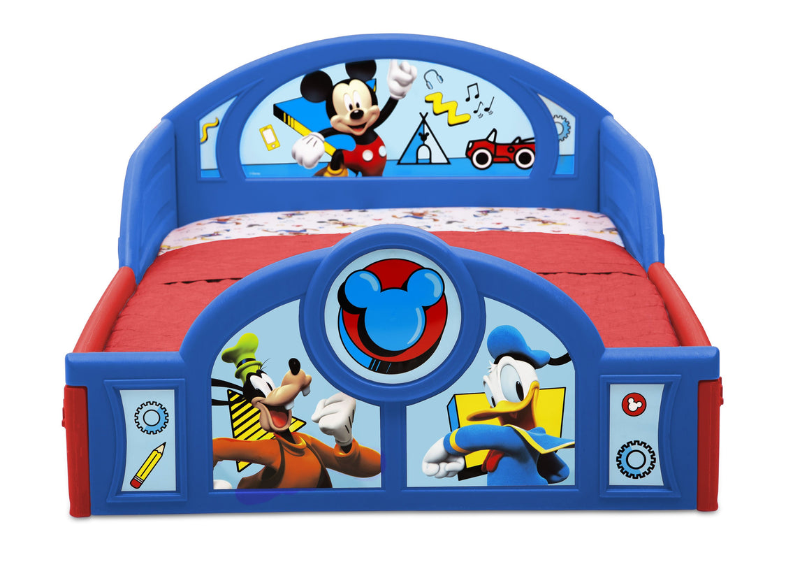 Mickey Hot Dog (1054) Delta Children Mickey Mouse Plastic Sleep and Play Toddler Bed, Footboard Detail View