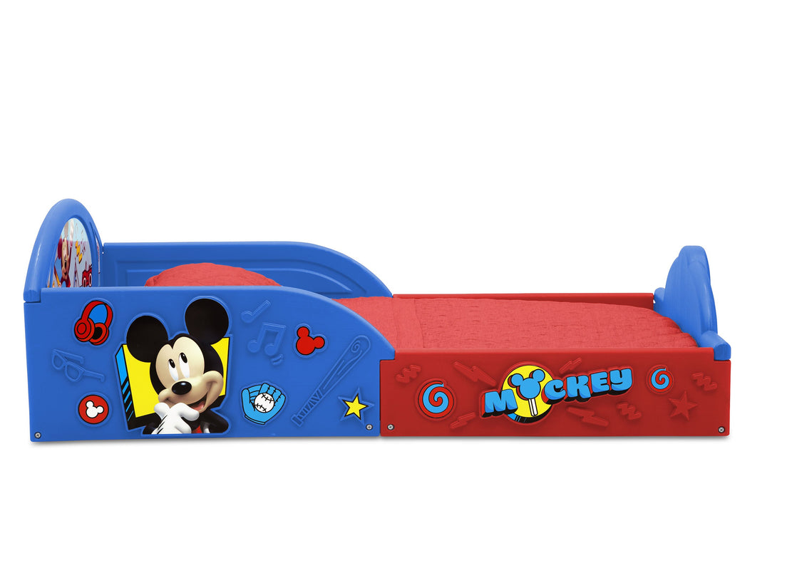 Mickey Hot Dog (1054) Delta Children Mickey Mouse Plastic Sleep and Play Toddler Bed, Side Silo View