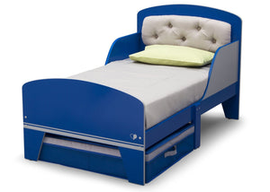 Delta Children Blue And Grey Jack and Jill Toddler Bed with Upholstered Headboard Style 1, Left View a3a 2