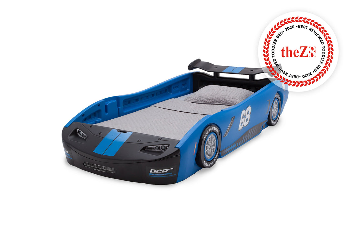 Delta Children Turbo Race Car Twin Bed, Blue and Black 485, Left View a3a