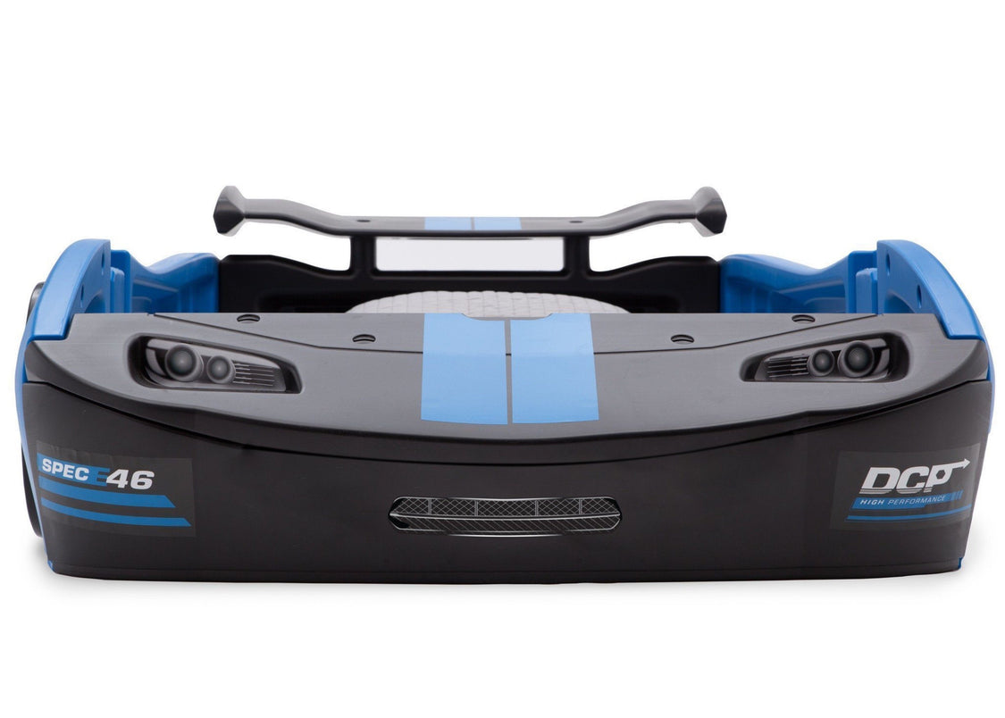Delta Children Turbo Race Car Twin Bed, Blue and Black (485), Front View a2a