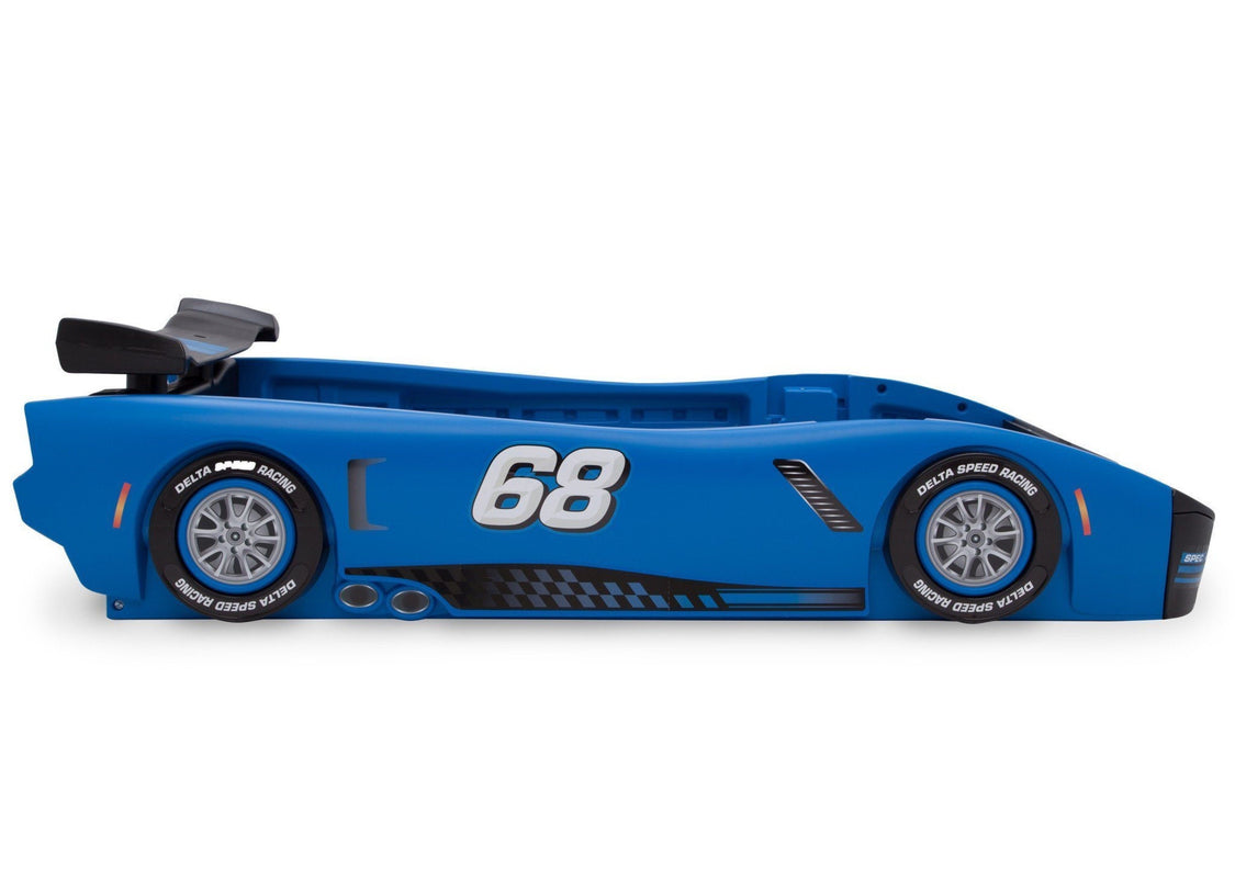 Delta Children Turbo Race Car Twin Bed, Blue and Black (485), Side View a5a