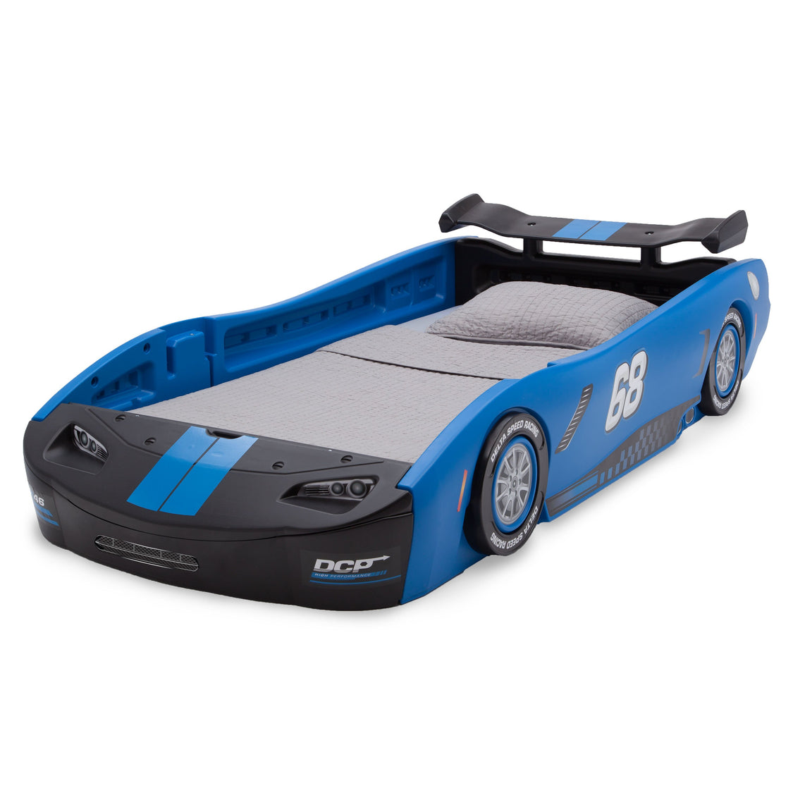 Delta Children Turbo Race Car Twin Bed, Blue and Black (485), Left View a3a