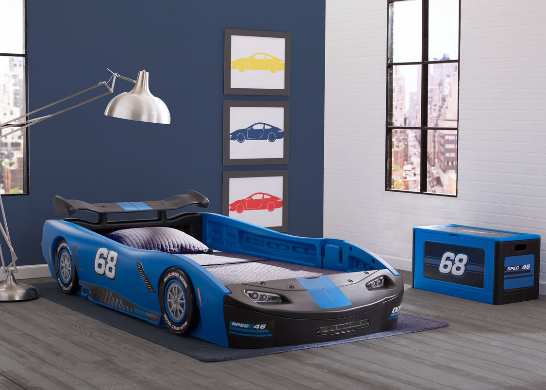 Delta Children Turbo Race Car Twin Bed, Blue and Black (485), Room View a3a