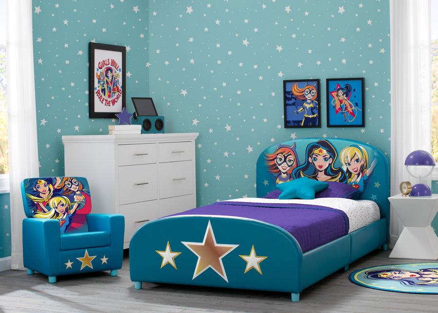 Delta Children DC Superhero Girls Upholstered Twin Bed, Room View 2-DC Super Hero Girls Twin Bed