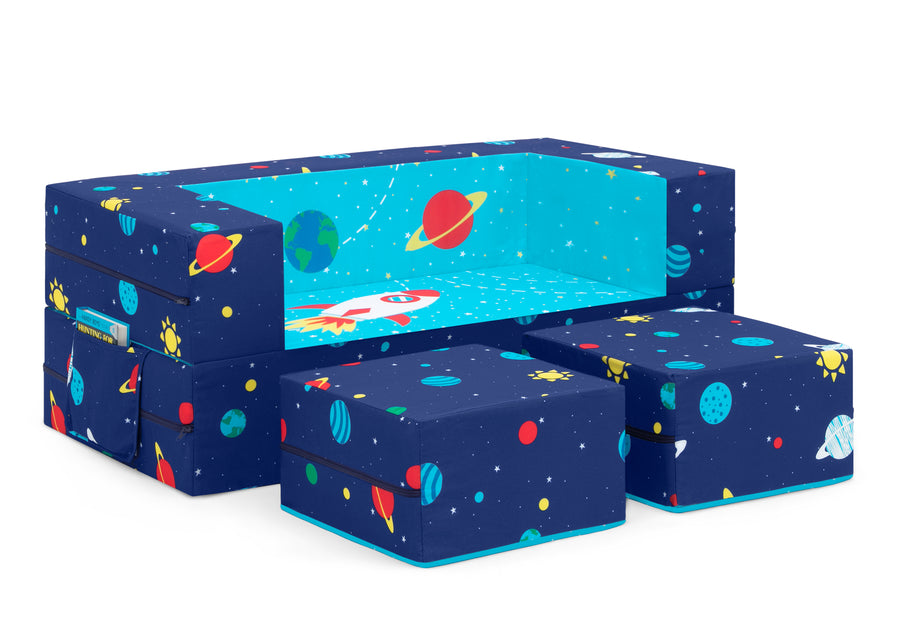 Spaceship (5064) 3-Convertible Sofa and Play Set for Kids and Toddlers – Modular Foam Couch and Flip Out Lounger with 2 Ottomans