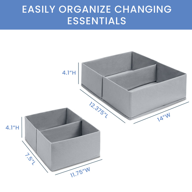 Grey Suede (5000) 6-7-Piece Essential Changing Table Set - Newborn Baby Gift Set for Boys and Girls – Set Includes Changing Pad, Plush Changing Pad Cover, 3 Changing Pad Liners and 2 Storage Bins