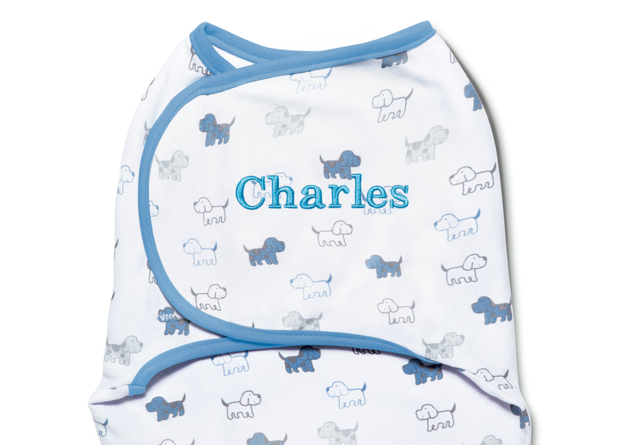 Boy (5003) 4-Personalized Little Lambs Adjustable Swaddle Wrap - 100% Cotton - Size Small/Medium, Fits Babies 0-3 Months/7-14 lbs.