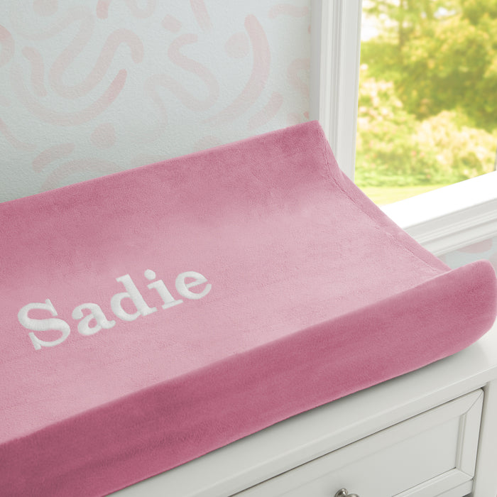 Pink (210C) 3-Personalized Contoured Changing Pad with Plush Cover