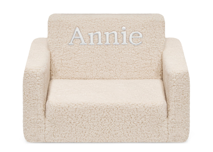 Cream Sherpa (5030) 8-Personalized Cozee Flip-Out Sherpa 2-in-1 Convertible Chair to Lounger for Kids