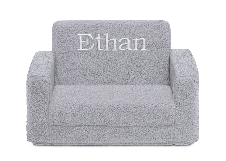 Grey Sherpa (5031) 2-Personalized Cozee Flip-Out Sherpa 2-in-1 Convertible Chair to Lounger for Kids