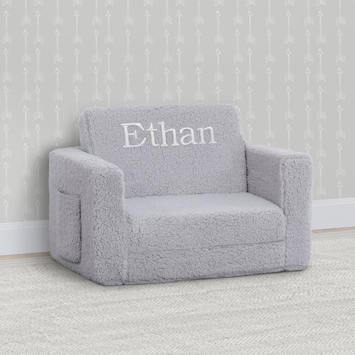 Grey Sherpa (5031) 2-Personalized Cozee Flip-Out Sherpa 2-in-1 Convertible Chair to Lounger for Kids