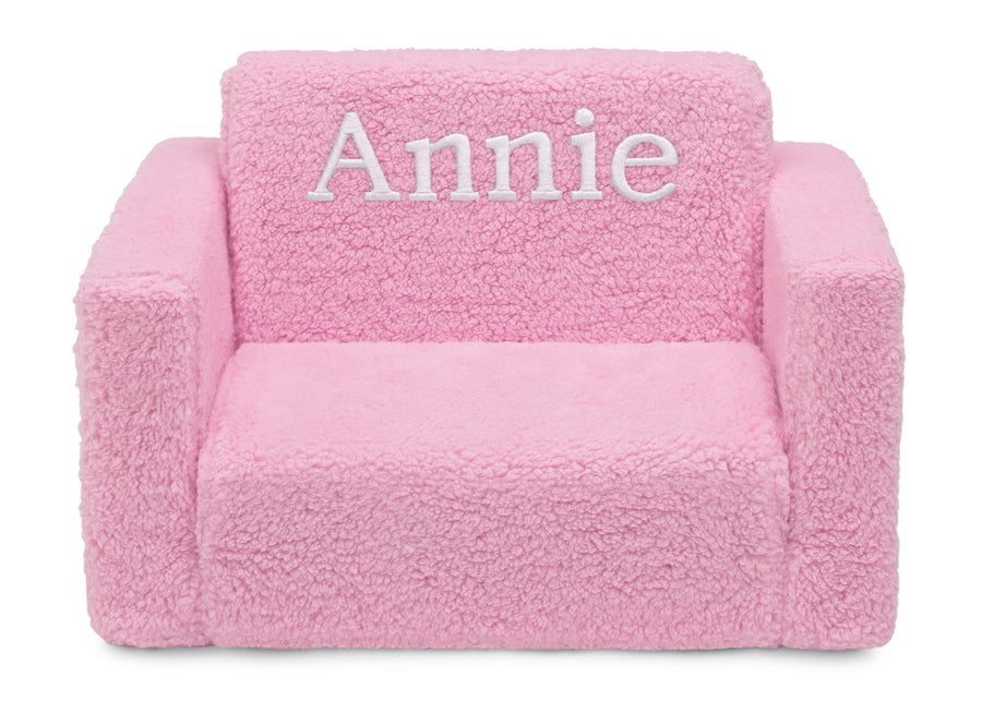 Pink Sherpa (5032) 10-Personalized Cozee Flip-Out Sherpa 2-in-1 Convertible Chair to Lounger for Kids