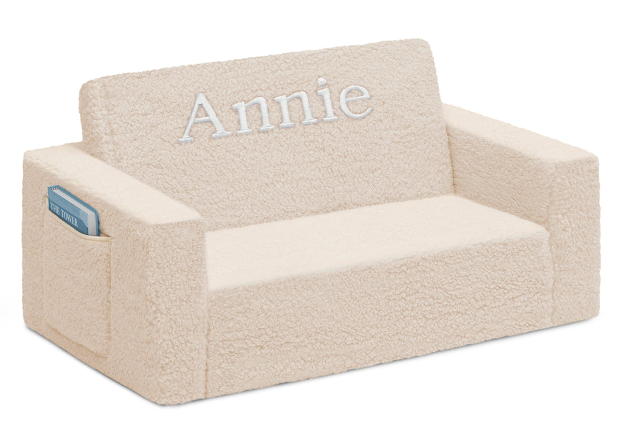 Cream Sherpa (5030) 9-Personalized Cozee Flip-Out Sherpa 2-in-1 Convertible Sofa to Lounger for Kids