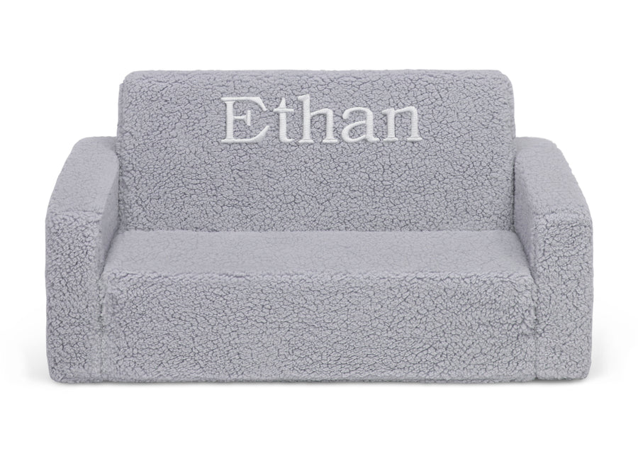 Grey Sherpa (5031) 10-Personalized Cozee Flip-Out Sherpa 2-in-1 Convertible Sofa to Lounger for Kids
