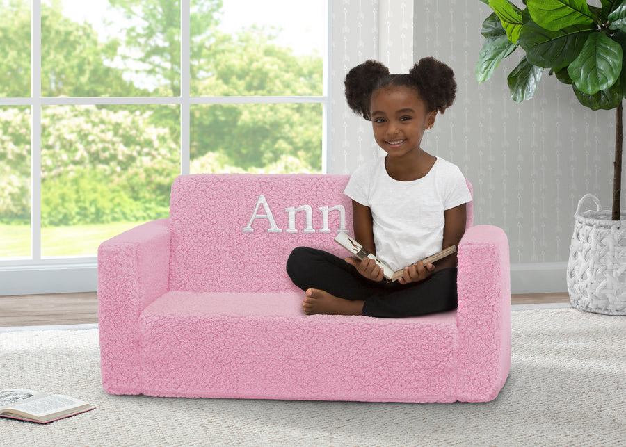 Pink Sherpa (5032) 1-Personalized Cozee Flip-Out Sherpa 2-in-1 Convertible Sofa to Lounger for Kids