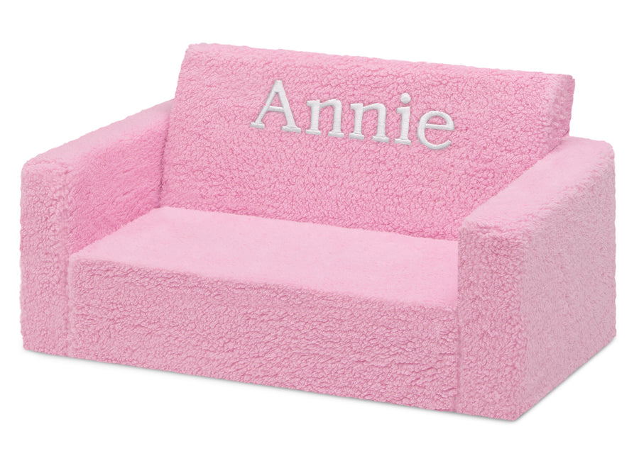 Pink Sherpa (5032)  4-Personalized Cozee Flip-Out Sherpa 2-in-1 Convertible Sofa to Lounger for Kids