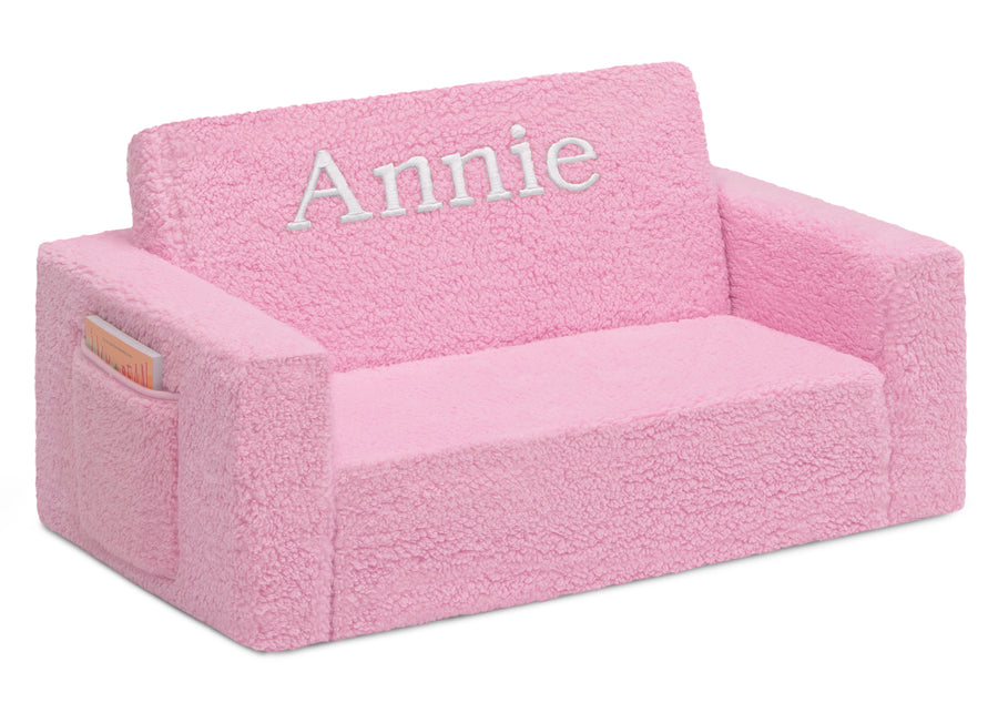 Pink Sherpa (5032)  3-Personalized Cozee Flip-Out Sherpa 2-in-1 Convertible Sofa to Lounger for Kids