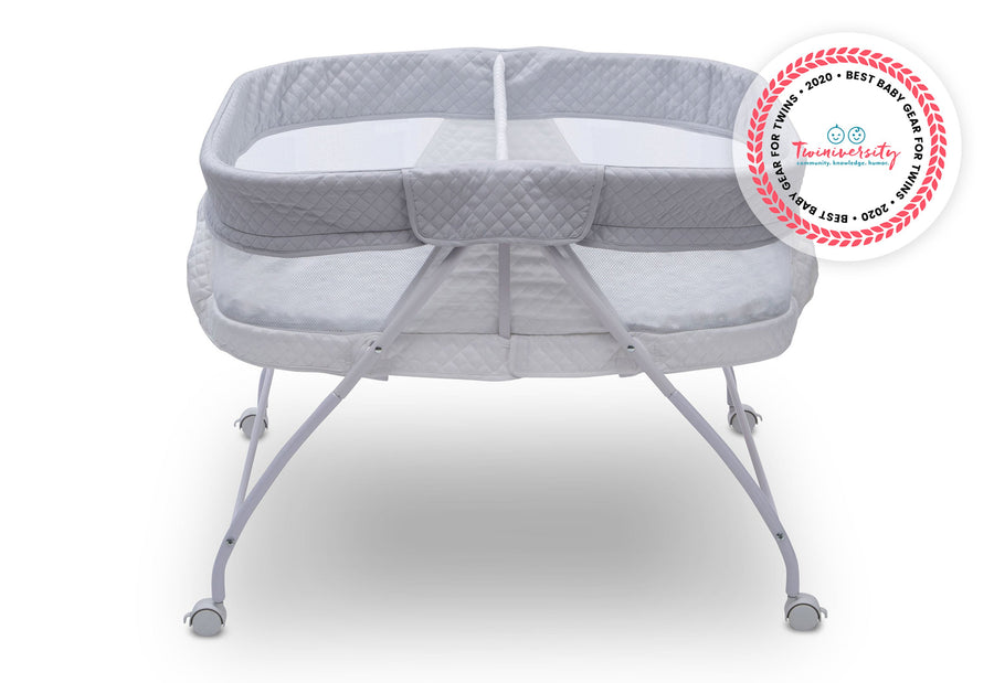 Little Folks by Delta Children Aqua Geo (2040) Twin EZ Fold Ultra Compact Double Bassinet 2-Twin EZ Fold Ultra Compact Double Bassinet