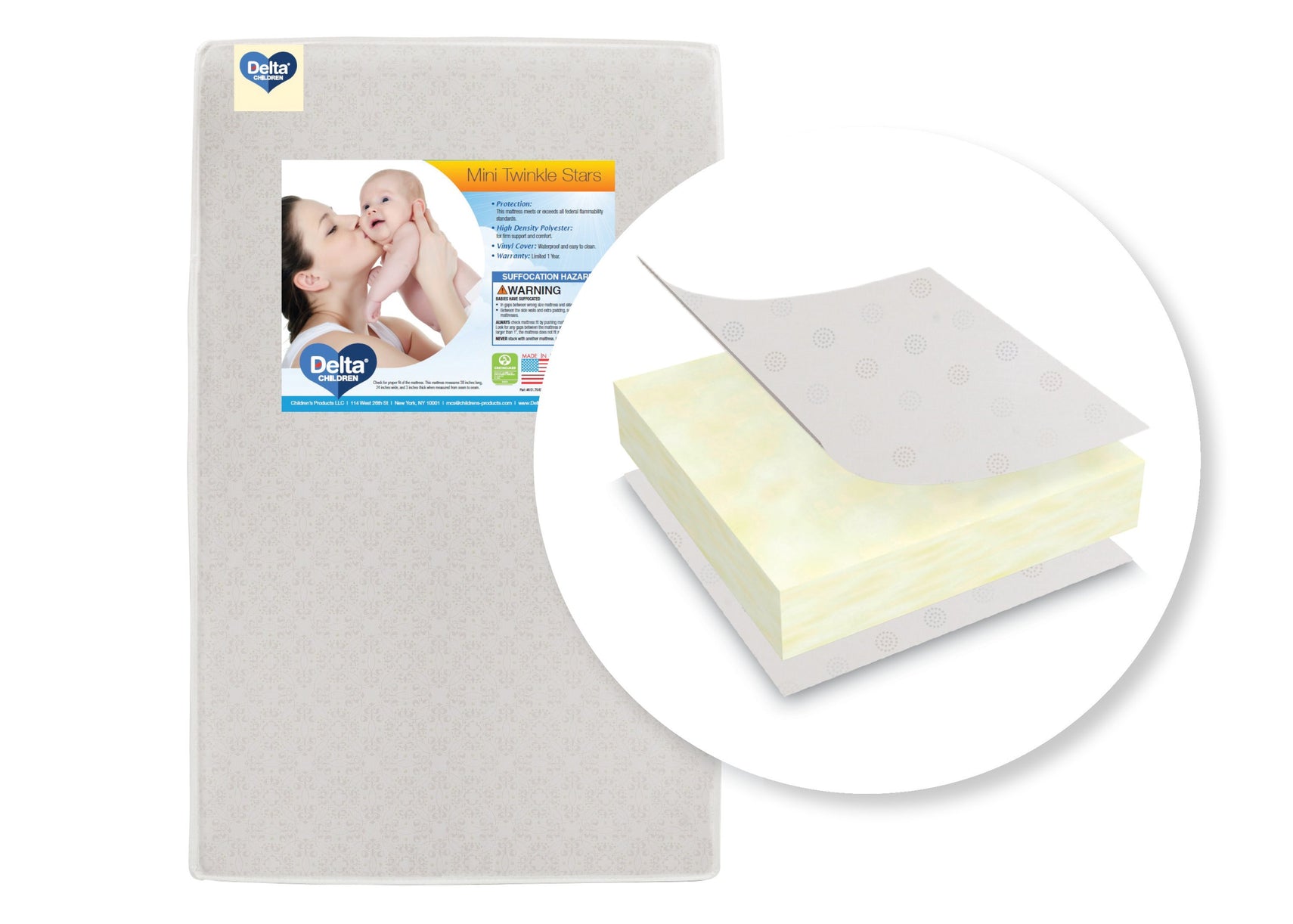 Delta Children Twinkle Stars 3-inch Mini/Portable Crib Mattress, Cutout View No Color (NO)