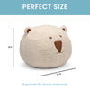 Cream Sherpa with Brown Leather (5047) 6-Bear Plush Foam Pouf Ottoman