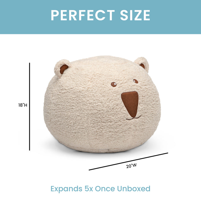 Cream Sherpa with Brown Leather (5047) 6-Bear Plush Foam Pouf Ottoman