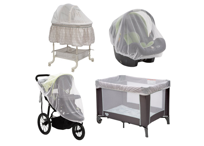 Delta Children White (100) 2-Pack of Universal Mosquito Nets Main View a1a 1-2-Pack of Universal Mosquito Nets for Strollers, Joggers, Play Yards, Pack ‘n Plays, Infant Cars Seats, Infant Strollers & Bassinets