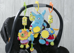 Delta Children Stroller/Car Seat Activity and Teething Toys for Babies, 3-Piece Set, Elephant & Friends (999), Lifestyle All View 6