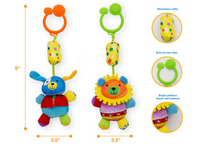 Delta Children Stroller/Car Seat Activity and Teething Toys for Babies, 3-Piece Set, Elephant & Friends (999), Measured Lion and Dog View 5