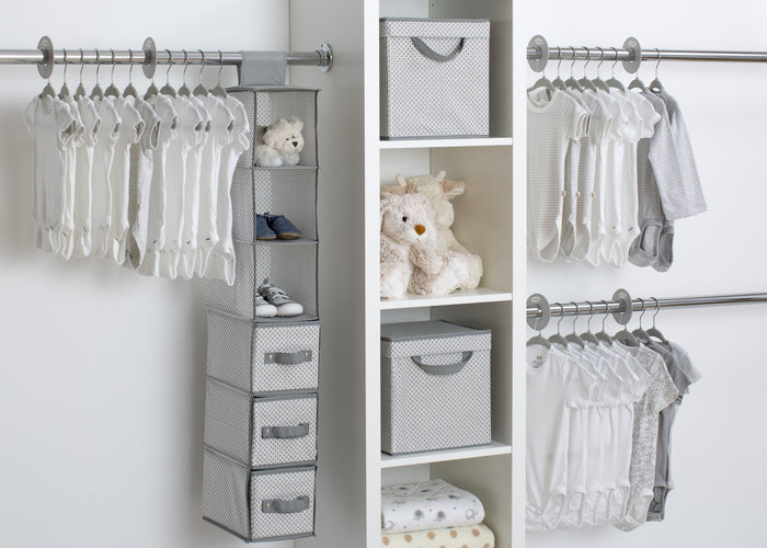 Delta Children Cool Grey (063) 48 Piece Nursery Storage Set, Side View b1b 3-48 Piece Nursery Storage Set