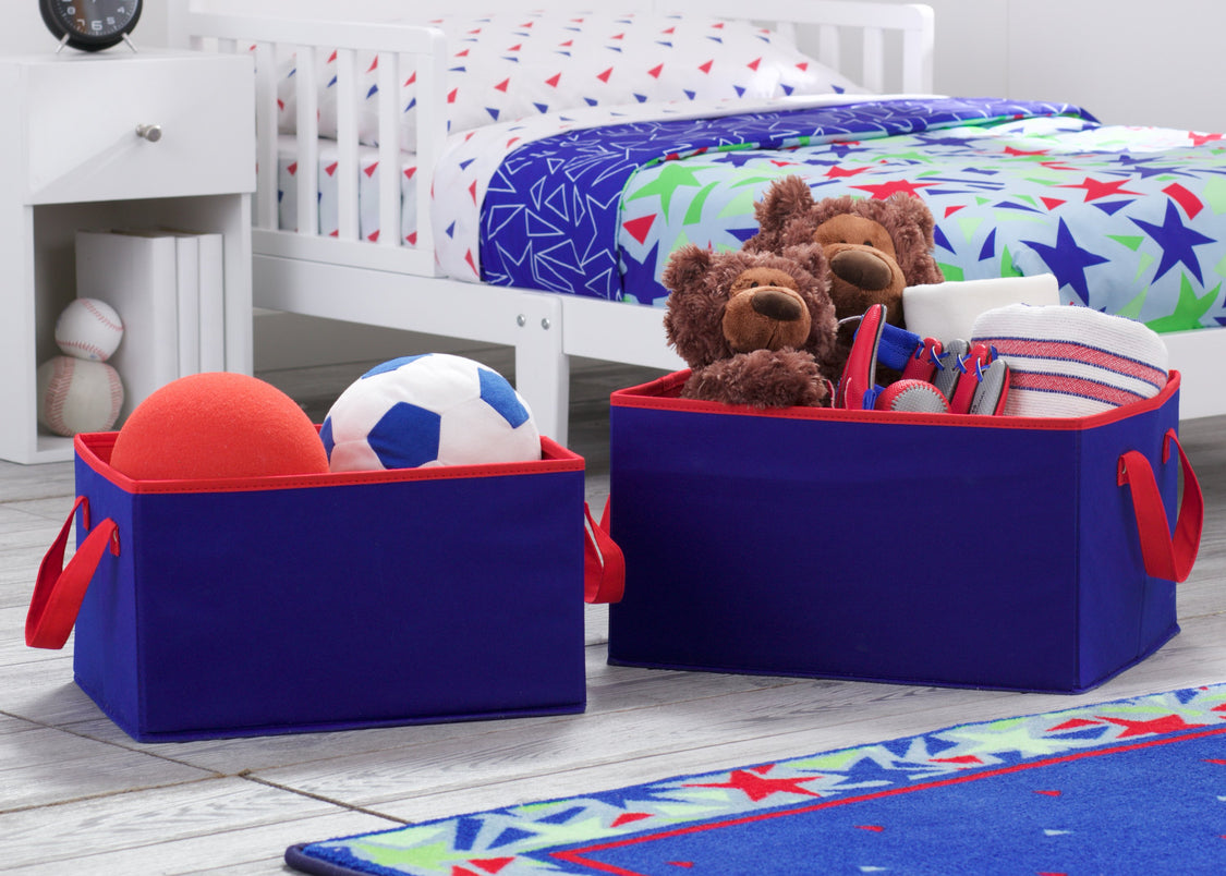 2 Piece Foldable Storage Bin Basket Box (Navy and Red)
