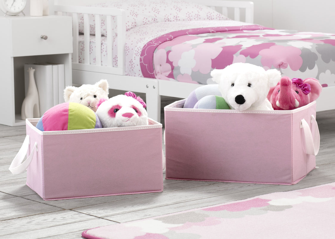 2 Piece Foldable Storage Bin Basket Box (Light Pink with White