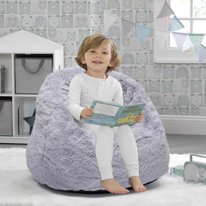 Grey Suede (5000) 1-Cozee Fluffy Chair, Toddler Size (For Kids Up to 6 Years Old)