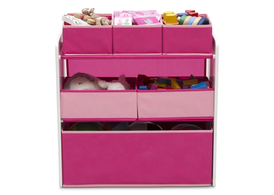Delta Children Bianca White with Pink (130) Design and Store 6 Bin Toy Organizer, Front Silo View 4-Design and Store 6 Bin Toy Organizer