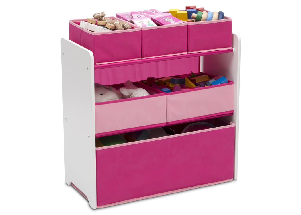 Delta Children Bianca White with Pink (130) Design and Store 6 Bin Toy Organizer, Right Silo View