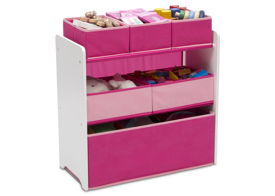 Delta Children Bianca White with Pink (130) Design and Store 6 Bin Toy Organizer, Right Silo View 3-Design and Store 6 Bin Toy Organizer